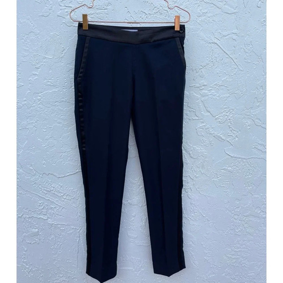 Estee Lauder Womens Skinny Flat Front Mid Rise Tuxedo Pants Navy Sz 2 - Picture 1 of 12